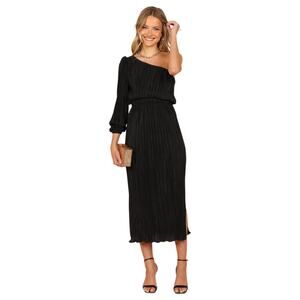 Petal + Pup Pontee One Shoulder Pleated Midi Dress Black XL NWT Cocktail Plisse